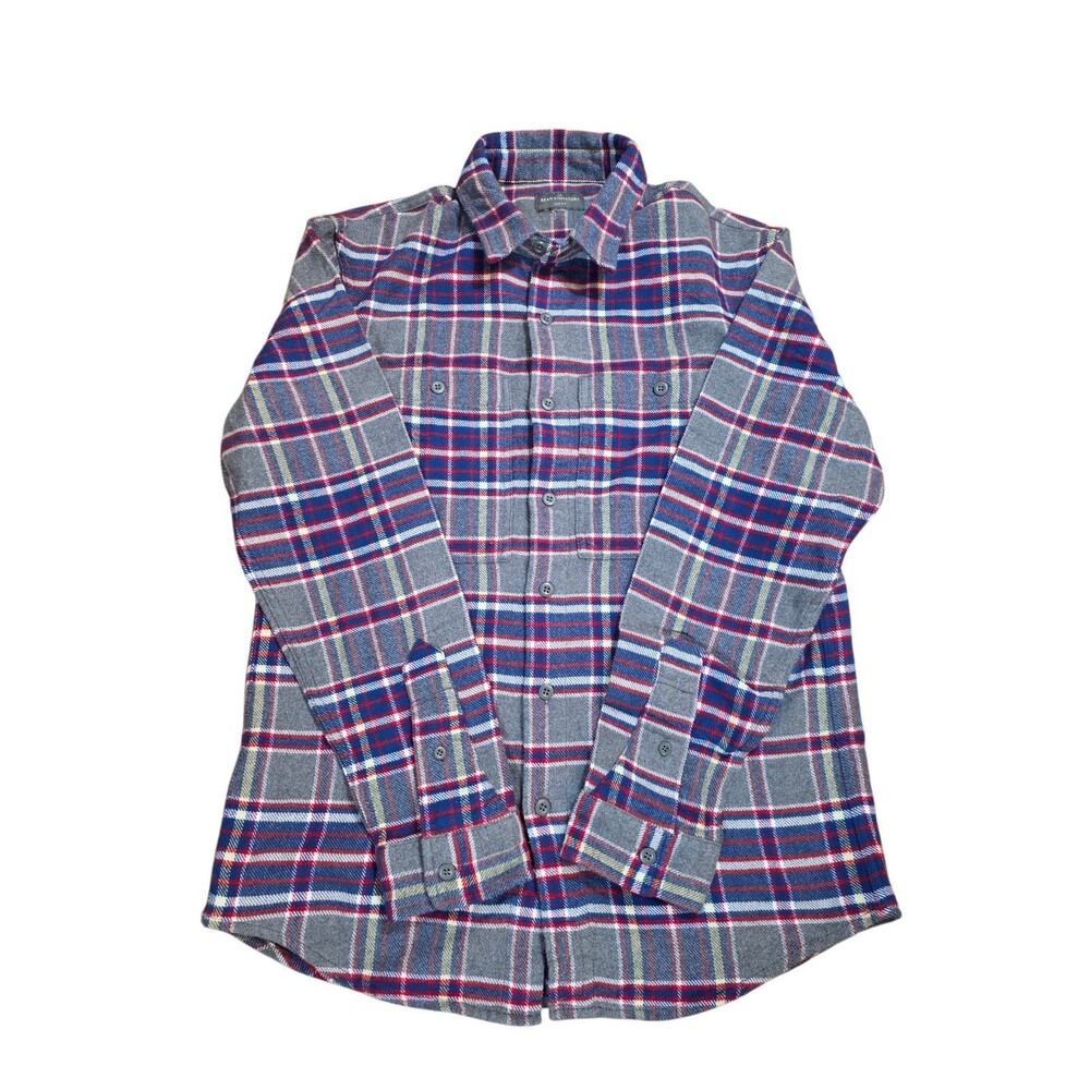 L.L. Bean Signature Mens M Flannel Shirt Slim Fit Plaid Organic Cotton